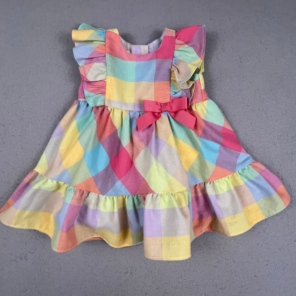 Bonnie Baby Plaid Dress Baby Girls 12M Multicolor Ruffle Bow R15244-PV Spring